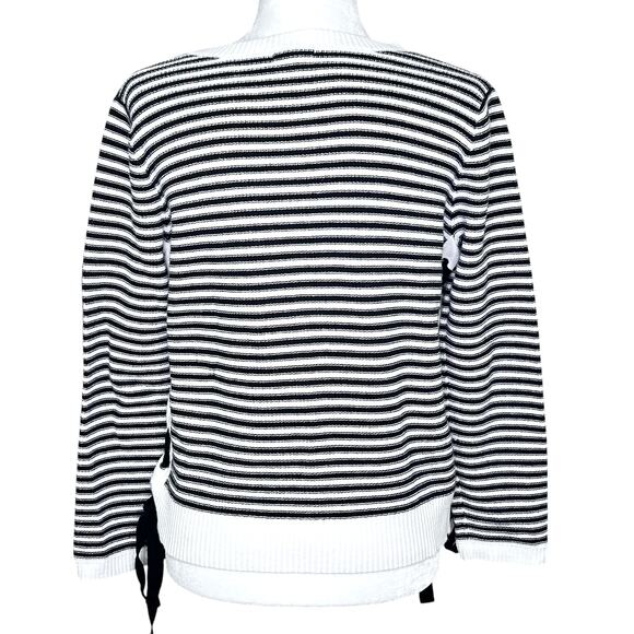 Cupio Black White Textured Stripe Long Sleeve Pullover Sweater Lace Up Sides - Picture 5 of 7